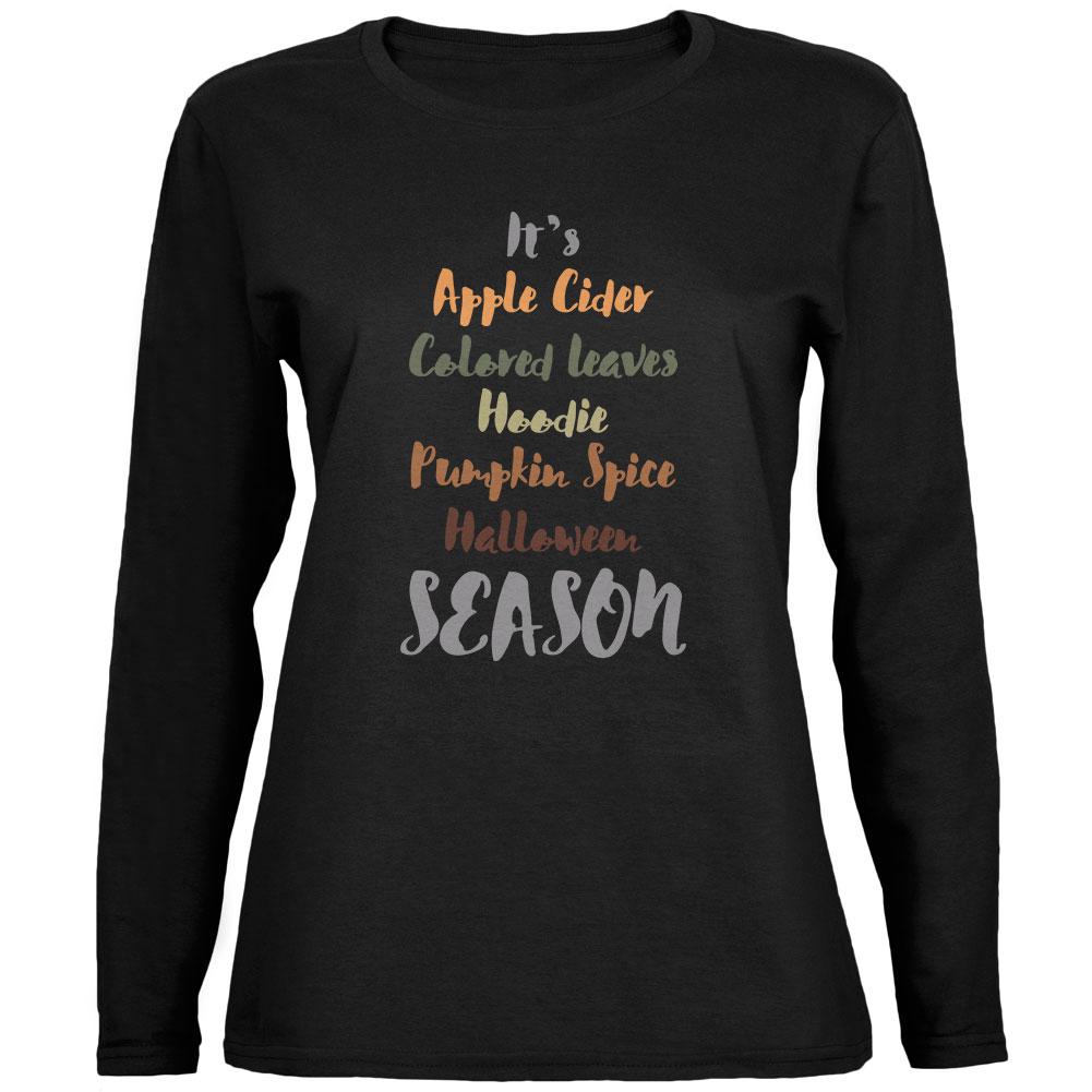 Autumn Apple Pumpkin Leaves Hoodie Season Ladies' Relaxed Jersey Long-Sleeve Tee Women's Long Sleeves Old Glory 2XL Black 