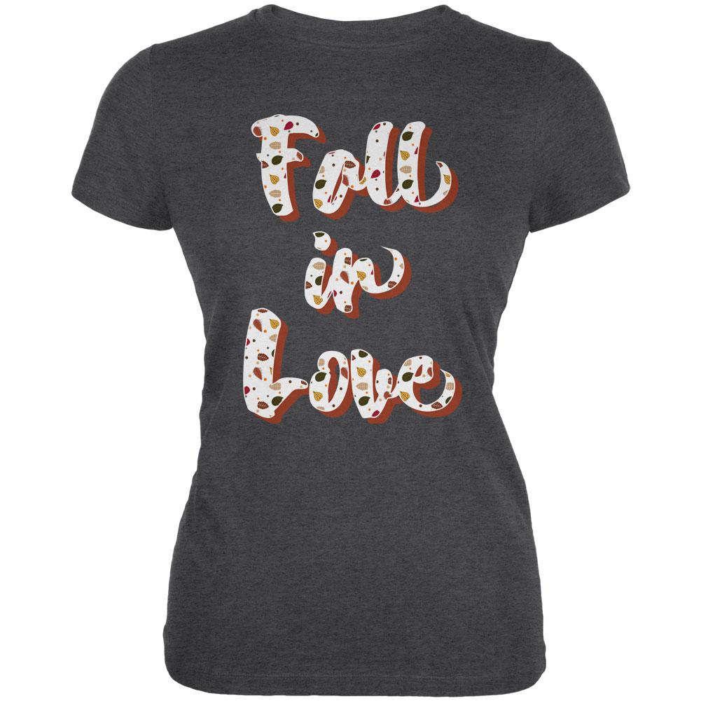 Autumn Fall in Love Leaves Pattern Juniors Soft T Shirt Juniors T-Shirts Old Glory 2XL Deep Heather 