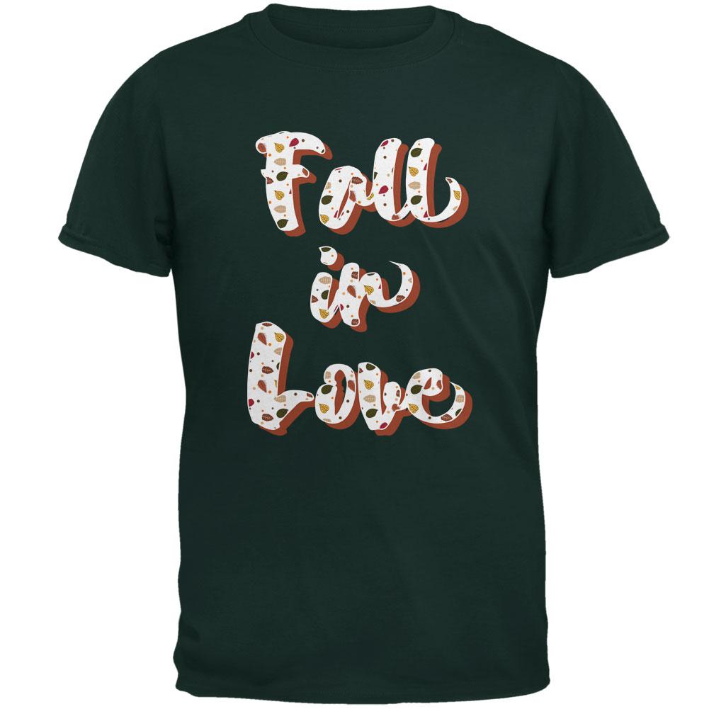 Autumn Fall in Love Leaves Pattern Mens T Shirt Men's T-Shirts Old Glory 2XL Forest Green 