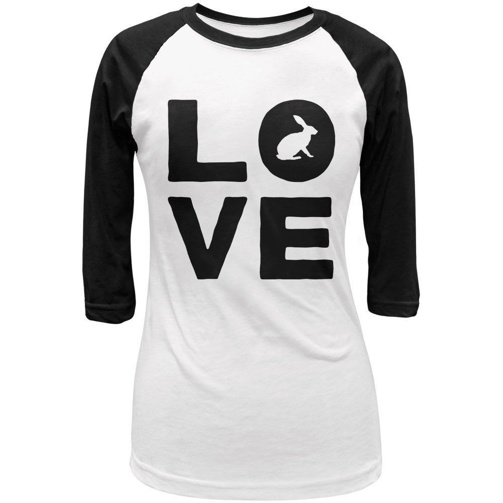 Autumn Bunny Rabbit Love Juniors 3/4 Sleeve Raglan T Shirt Juniors T-Shirts Old Glory LG White-Black 