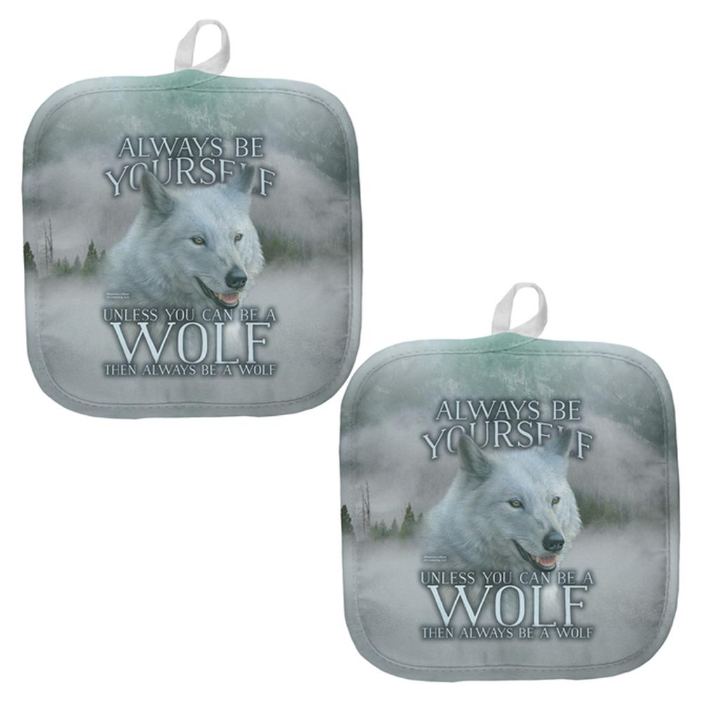 Always Be Yourself Unless White Wolf All Over Pot Holder (Set of 2) Pot Holders Old Glory OS Multi 