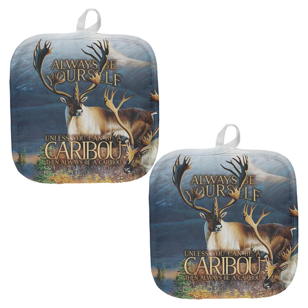 Always Be Yourself Caribou Reindeer All Over Pot Holder (Set of 2) Pot Holders Old Glory OS Multi 