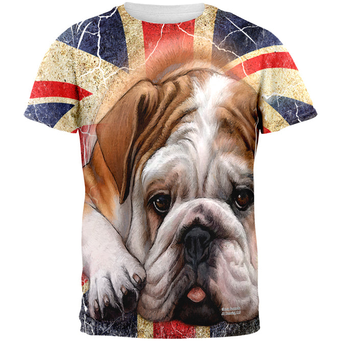 English Bulldog Union Jack Flag Live Forever All Over Mens T Shirt Men's T-Shirts Old Glory 2XL Multicolored 