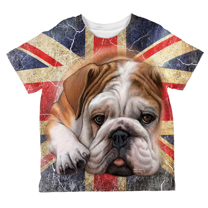 English Bulldog Union Jack Flag Live Forever All Over Toddler T Shirt Toddler T-Shirts Old Glory 2T Multicolored 