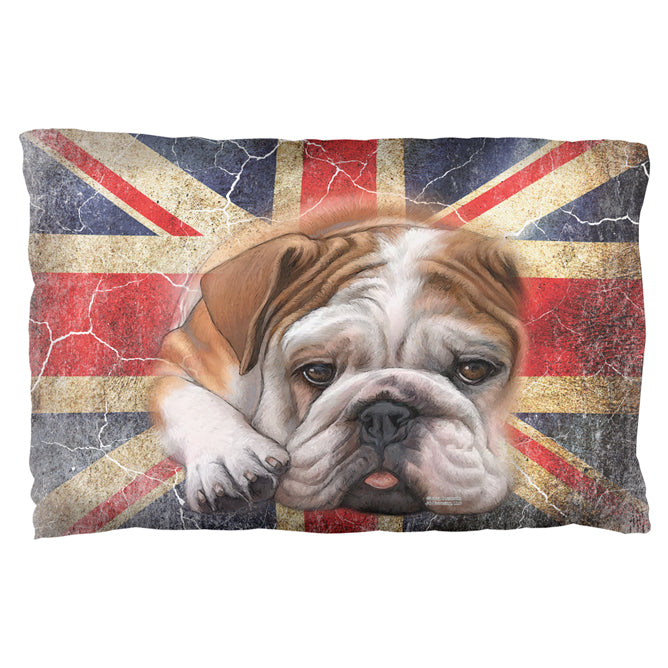 English Bulldog Union Jack Flag Live Forever Pillow Case Pillowcases Old Glory OS Multicolored 