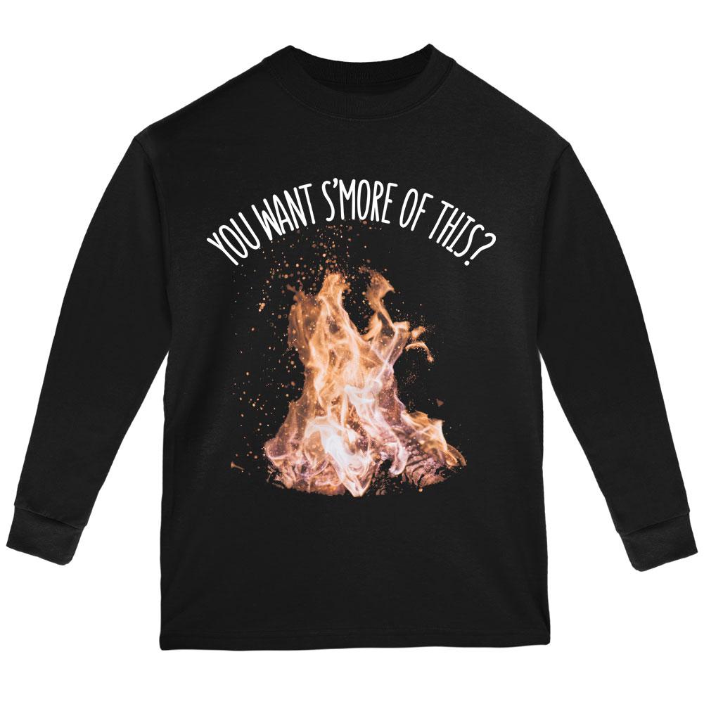 Autumn You Want S'more of This Bonfire Pun Youth Long Sleeve T Shirt Youth Long Sleeves Old Glory LG Black 