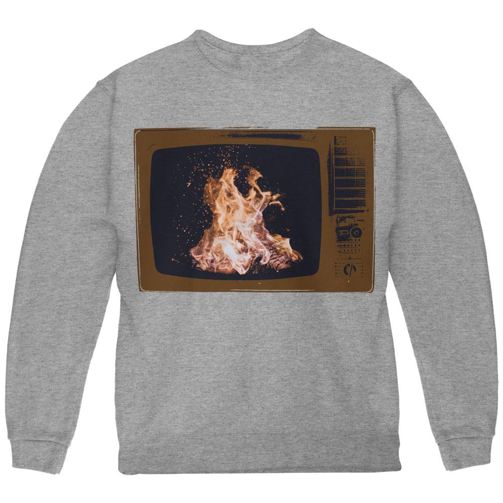 Autumn Funny Faux Fireplace Television Youth Sweatshirt Youth Sweatshirts Old Glory LG Storm Grey 