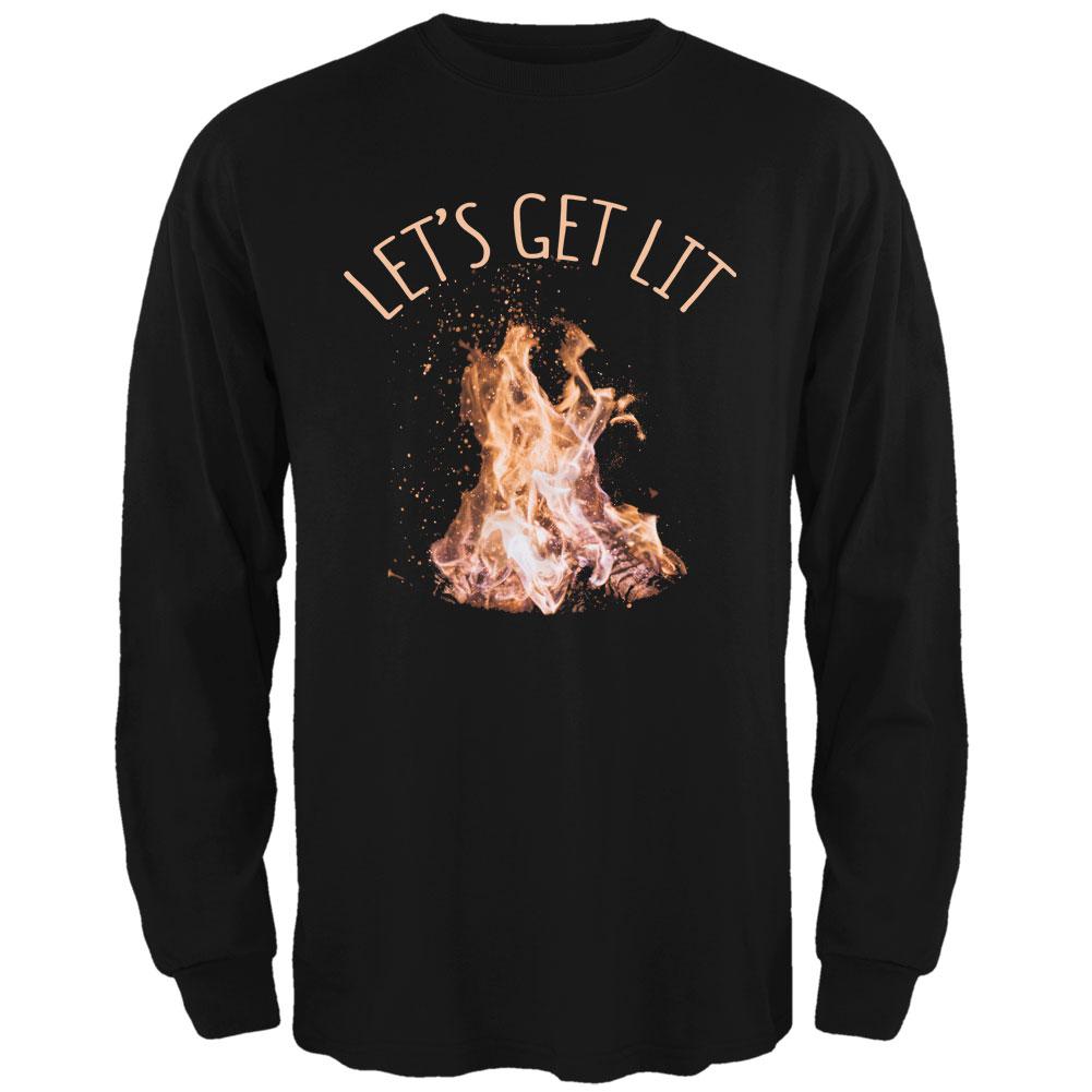 Autumn Let's Get Lit Bonfire Pun Mens Long Sleeve T Shirt Men's Long Sleeves Old Glory 2XL Black 