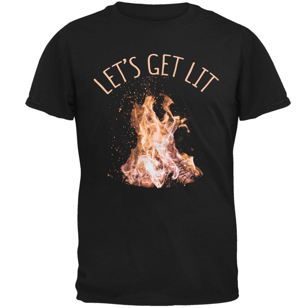 Autumn Let's Get Lit Bonfire Pun Mens T Shirt Men's T-Shirts Old Glory 2XL Black 