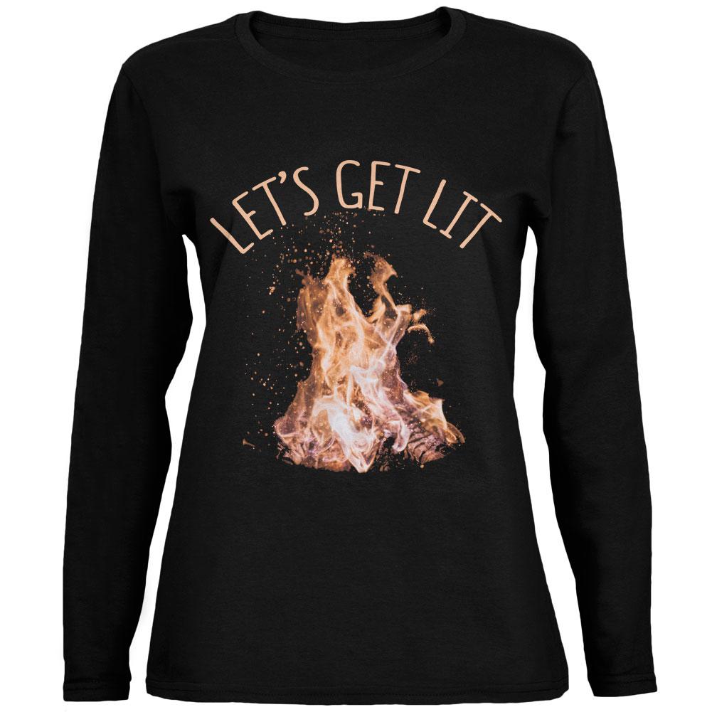 Autumn Let's Get Lit Bonfire Pun Ladies' Relaxed Jersey Long-Sleeve Tee Women's Long Sleeves Old Glory 2XL Black 