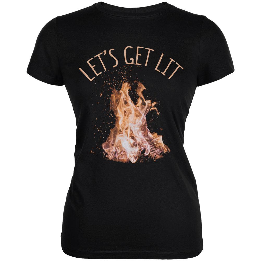 Autumn Let's Get Lit Bonfire Pun Juniors Soft T Shirt Juniors T-Shirts Old Glory 2XL Black 