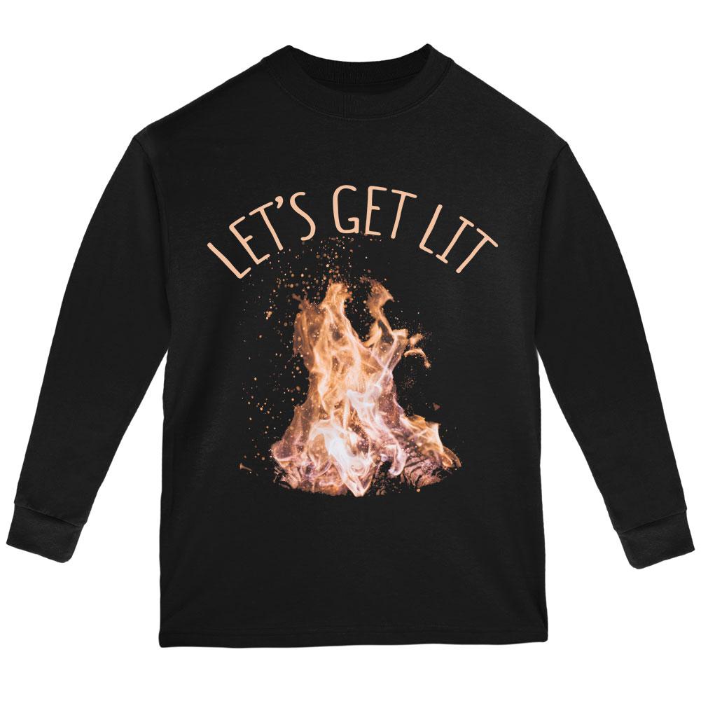 Autumn Let's Get Lit Bonfire Pun Youth Long Sleeve T Shirt Youth Long Sleeves Old Glory LG Black 