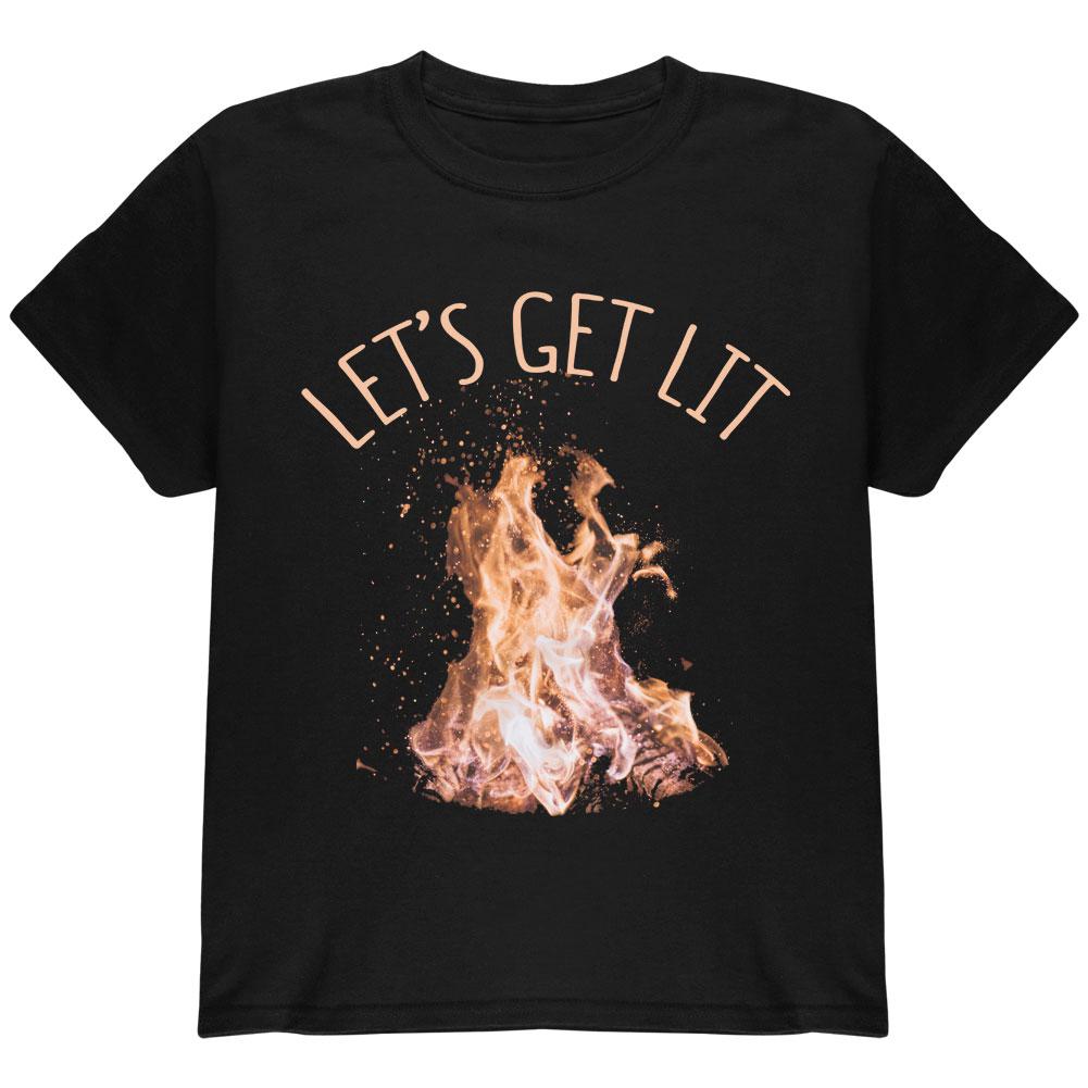 Autumn Let's Get Lit Bonfire Pun Youth T Shirt Youth T-Shirts Old Glory LG Black 