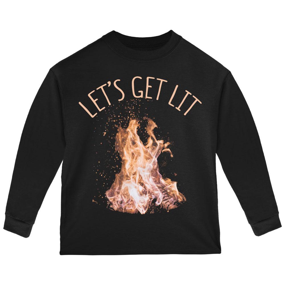 Autumn Let's Get Lit Bonfire Pun Toddler Long Sleeve T Shirt Toddler Long Sleeves Old Glory 2T Black 