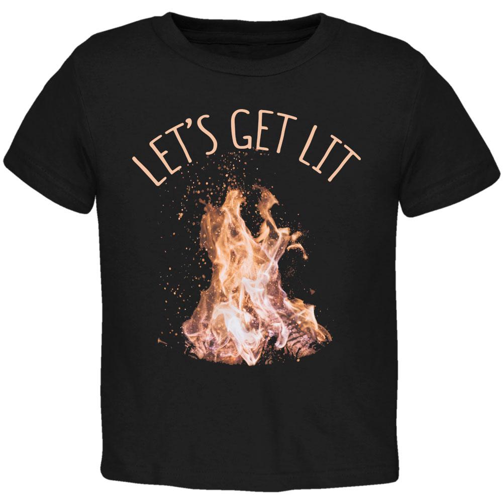 Autumn Let's Get Lit Bonfire Pun Toddler T Shirt Toddler T-Shirts Old Glory 2T Black 