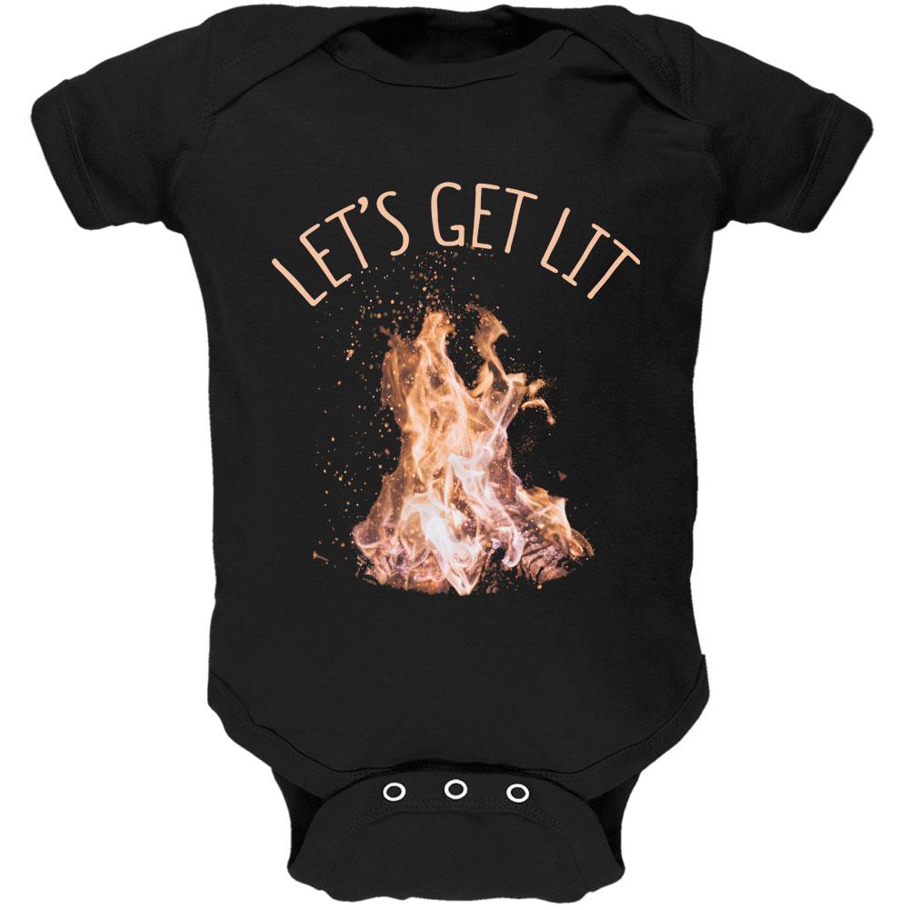 Autumn Let's Get Lit Bonfire Pun Soft Baby One Piece Baby One Piece Old Glory 12MO Black 