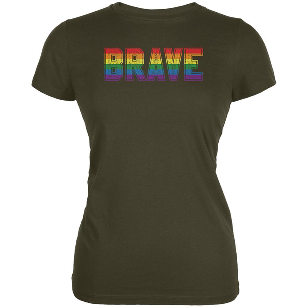 Brave Gay Pride Flag LGBTQ Juniors Soft T Shirt Juniors T-Shirts Old Glory 2XL Army 