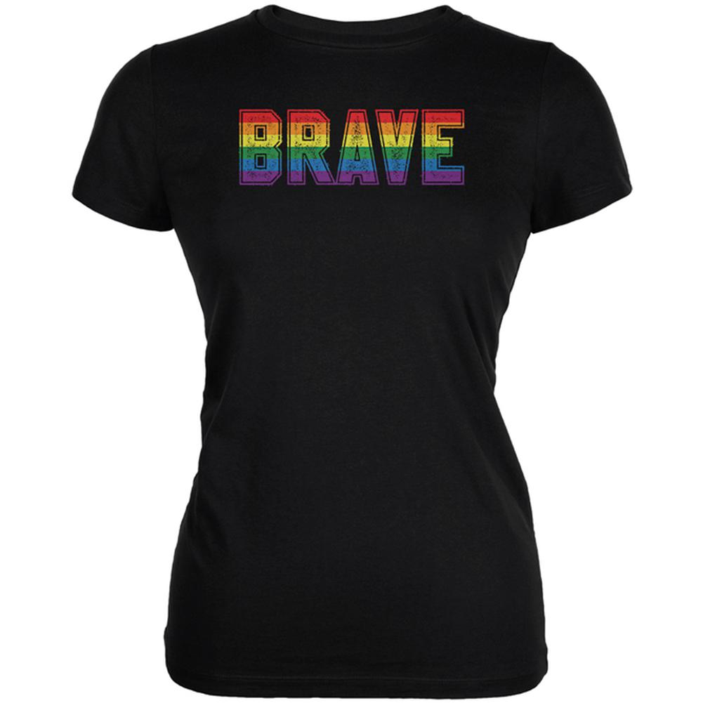 Brave Gay Pride Flag LGBTQ Juniors Soft T Shirt Juniors T-Shirts Old Glory 2XL Black 