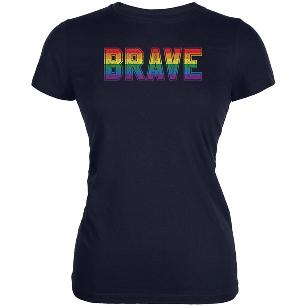 Brave Gay Pride Flag LGBTQ Juniors Soft T Shirt Juniors T-Shirts Old Glory 2XL Navy 