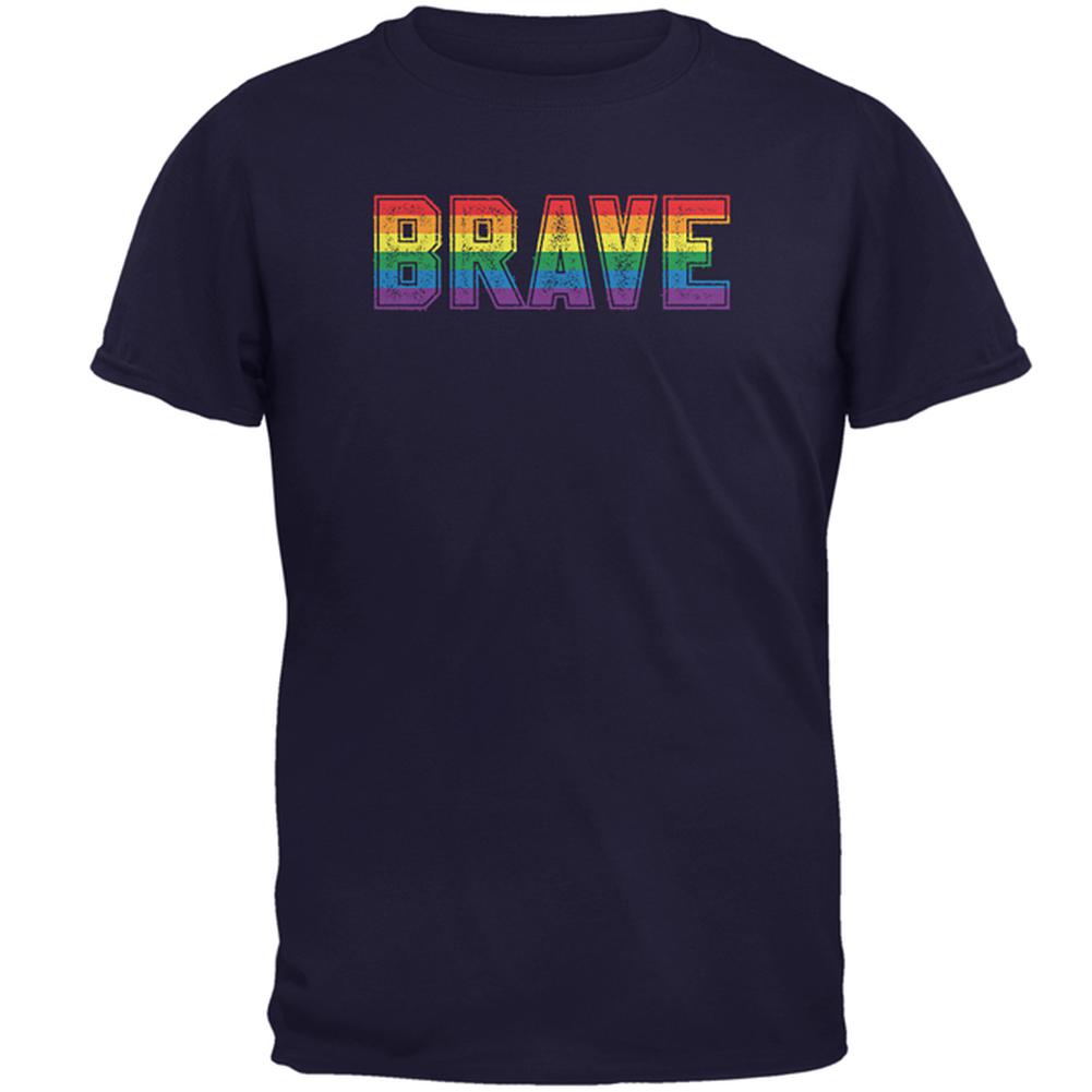 Brave Gay Pride Flag LGBTQ Mens T Shirt Men's T-Shirts Old Glory 2XL Navy 