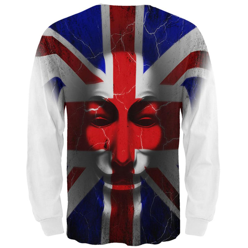 Guy Fawkes Day Union Jack Distressed British Flag Mask All Over Mens Long Sleeve T Shirt Men's Long Sleeves Old Glory   