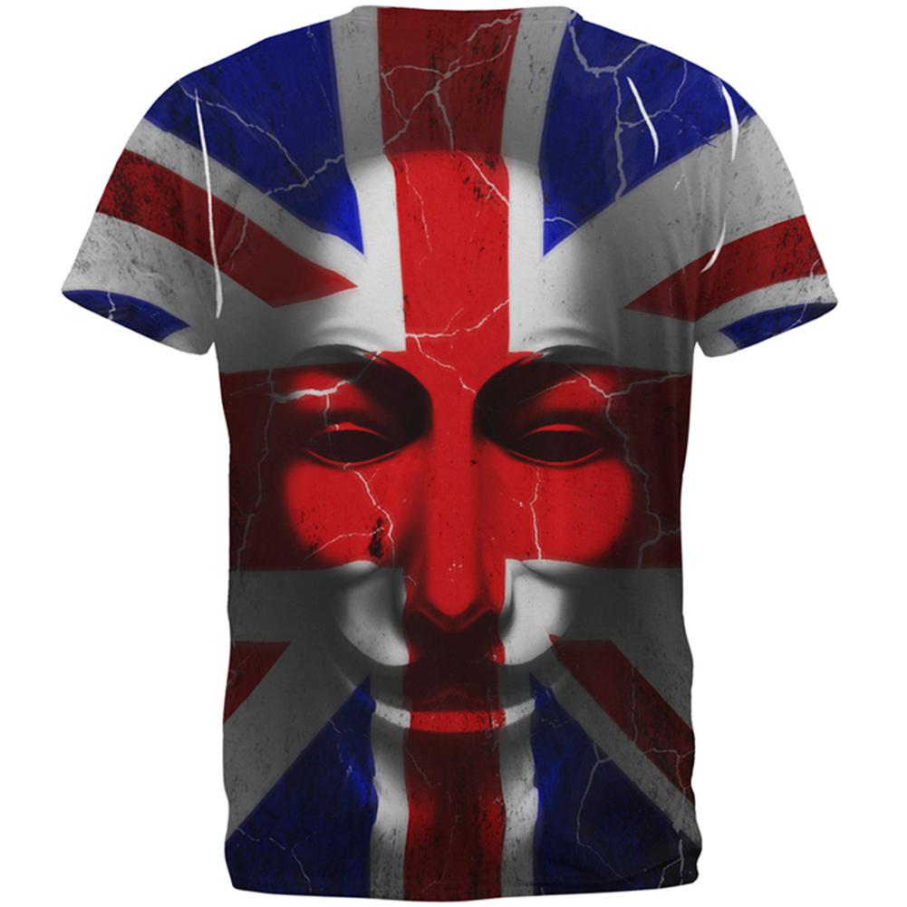 Guy Fawkes Day Union Jack Distressed British Flag Mask All Over Mens T Shirt Men's T-Shirts Old Glory   