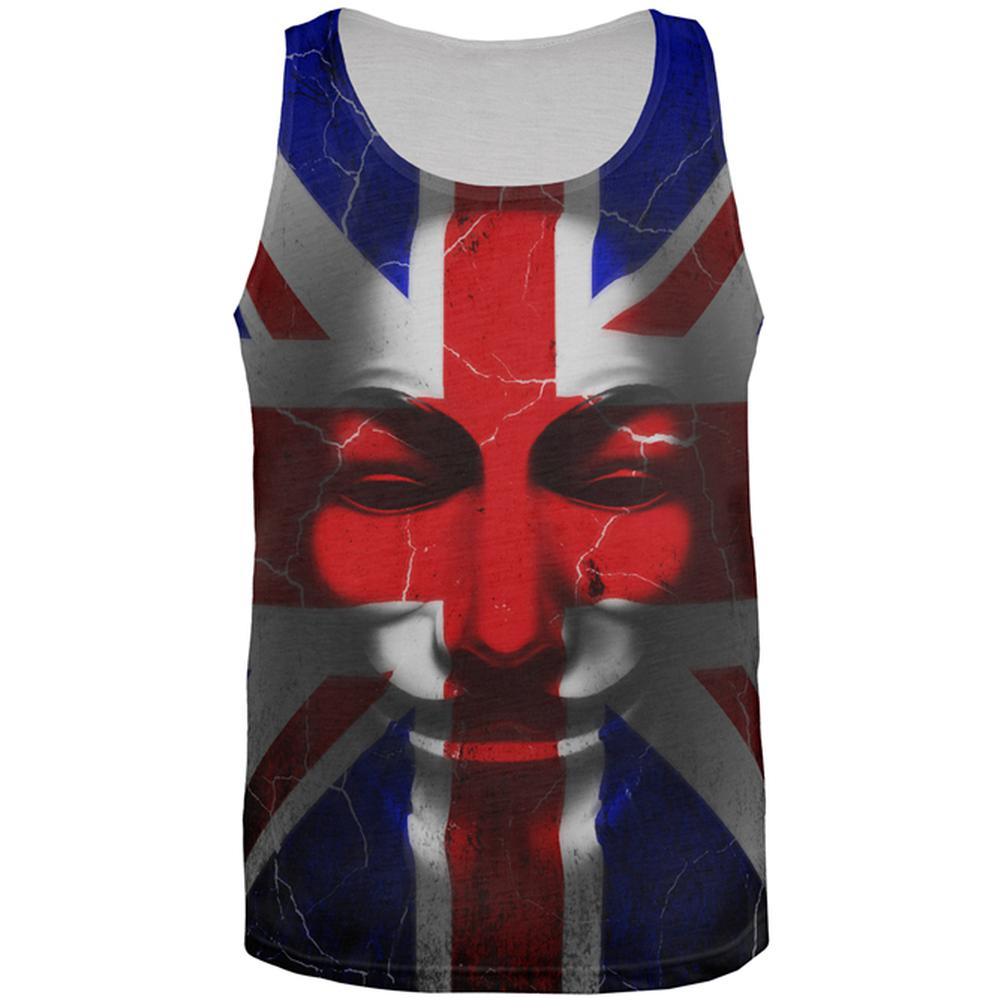 Guy Fawkes Day Union Jack Distressed British Flag Mask All Over Mens Tank Top Men's Tank Tops Old Glory 2XL Multi 