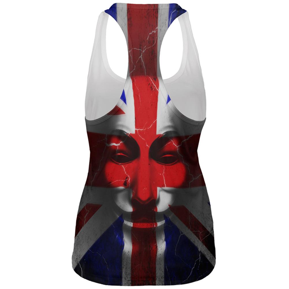 Guy Fawkes Day Union Jack Distressed British Flag Mask Womens Work Out Tank Top Women's Tank Tops Old Glory   