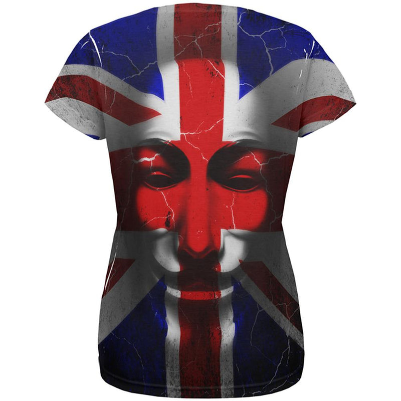 Guy Fawkes Day Union Jack Distressed British Flag Mask All Over Womens T Shirt Women's T-Shirts Old Glory   