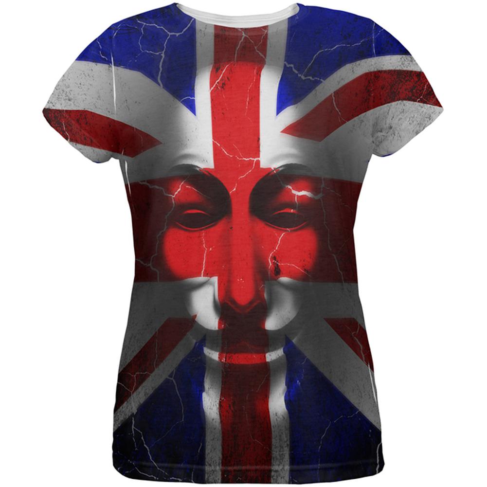 Guy Fawkes Day Union Jack Distressed British Flag Mask All Over Womens T Shirt Women's T-Shirts Old Glory 2XL Multi 