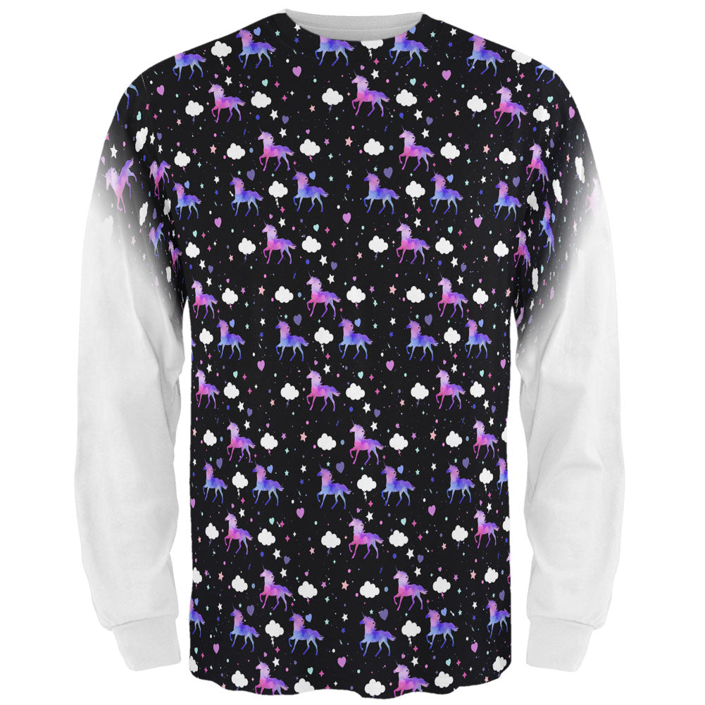 Galaxy Unicorn Pattern All Over Mens Long Sleeve T Shirt Men's Long Sleeves Old Glory LG Black 