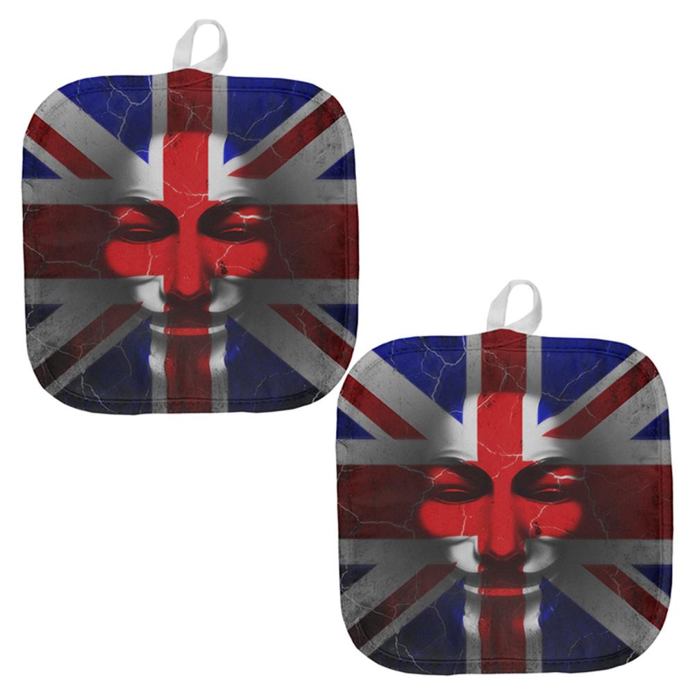 Guy Fawkes Day Union Jack Distressed British Flag Mask Pot Holder (Set of 2) Pot Holders Old Glory OS Multi 