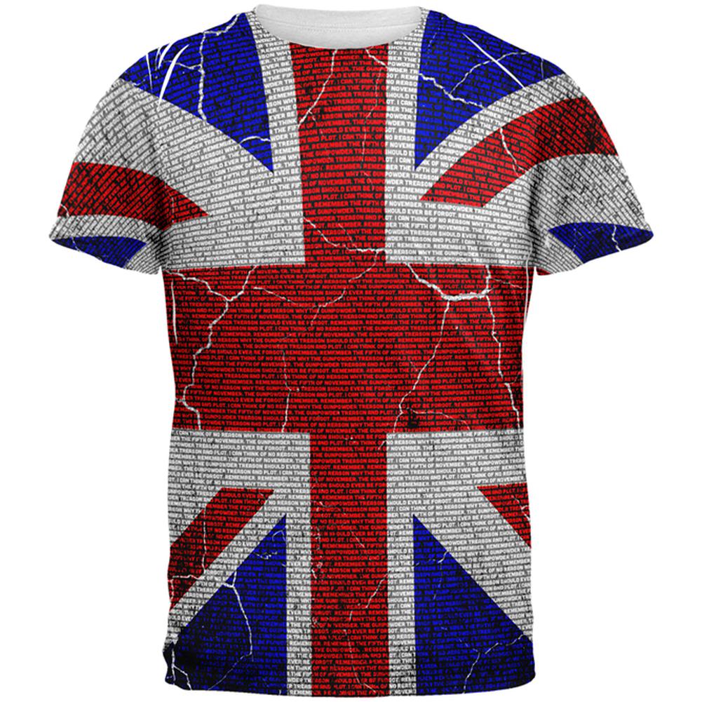 5th of November Rhyme Union Jack British Flag All Over Mens T Shirt Men's T-Shirts Old Glory 2XL Multi 