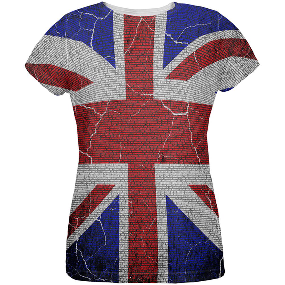 5th of November Rhyme Union Jack British Flag All Over Womens T Shirt Women's T-Shirts Old Glory 2XL Multi 