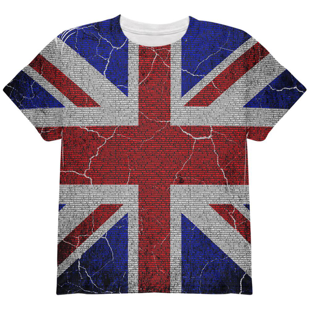 5th of November Rhyme Union Jack British Flag All Over Youth T Shirt Youth T-Shirts Old Glory LG Multi 