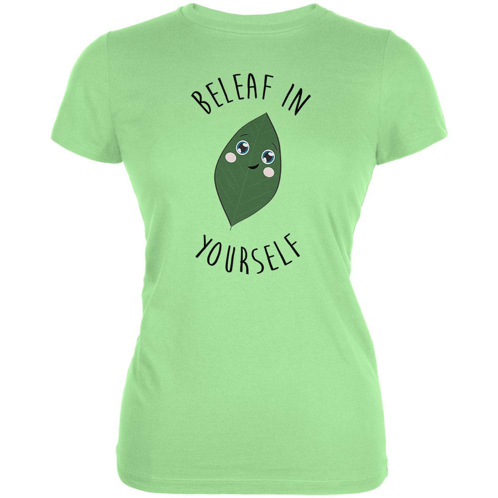 Beleaf Believe in Yourself Pun Juniors Soft T Shirt Juniors T-Shirts Old Glory LG Mint 