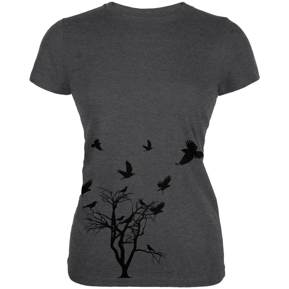 Crow Raven Flying Winter Tree Juniors Soft T Shirt Juniors T-Shirts Old Glory 2XL Deep Heather 