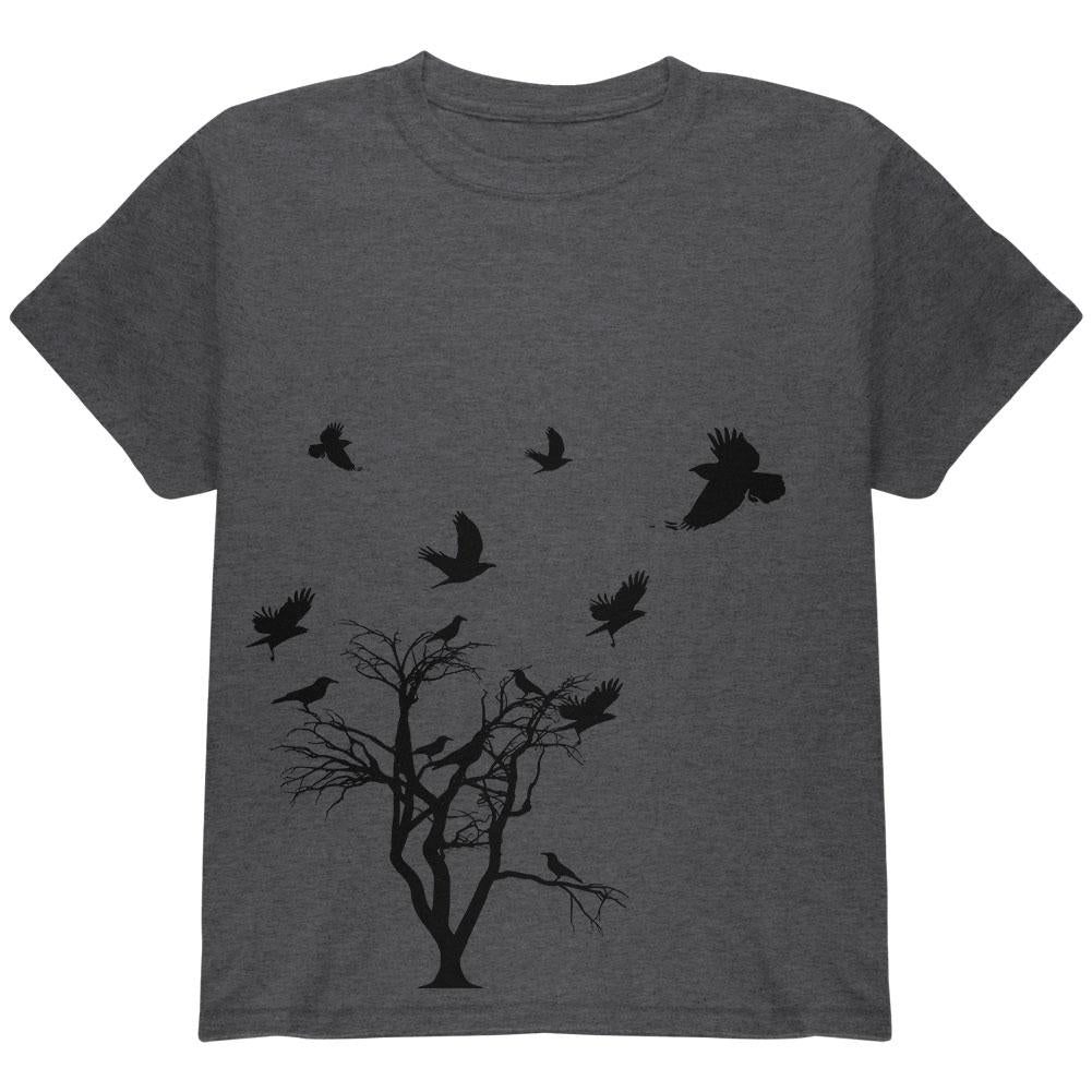 Crow Raven Flying Winter Tree Youth T Shirt Youth T-Shirts Old Glory YLG Dark Heather 