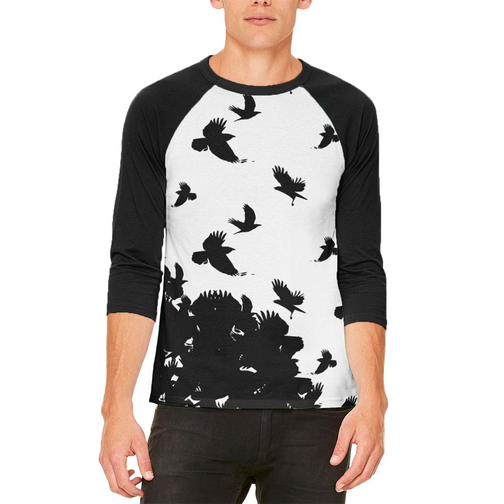 Crow Raven Flying Winter Autumn Mens Raglan T Shirt Men's T-Shirts Old Glory 2XL White-Black 