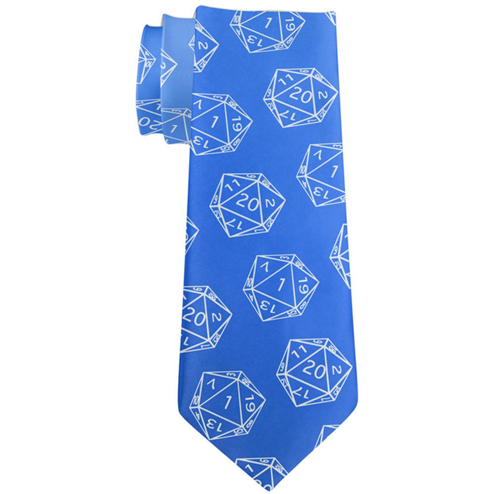 D20 Gamer Critical Hit and Fumble Blue Pattern All Over Neck Tie Ties Old Glory OS Multi 