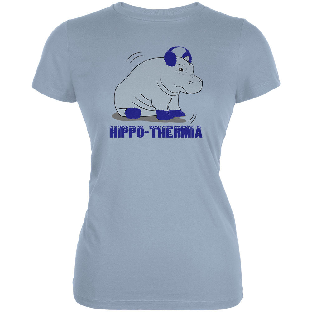 Hippo Hippothermia Cold Winter Funny Juniors Soft T Shirt Juniors T-Shirts Old Glory 2XL Light Blue 