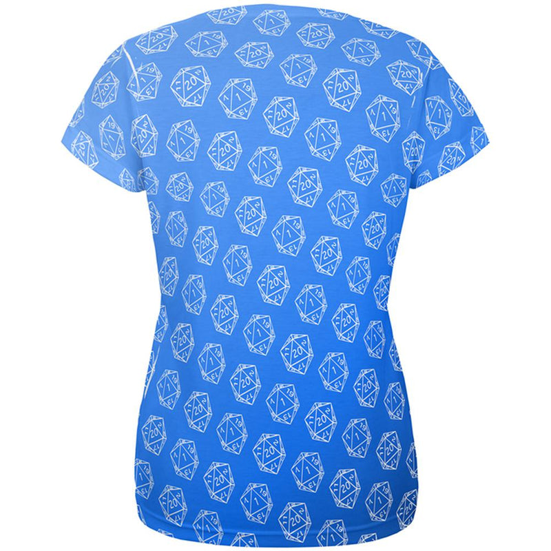 D20 Gamer Critical Hit and Fumble Blue Pattern All Over Womens T Shirt Women's T-Shirts Old Glory   