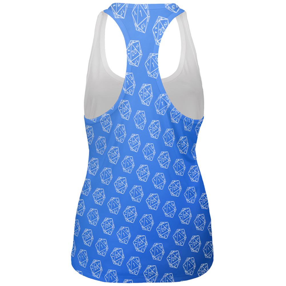 D20 Gamer Critical Hit and Fumble Blue Pattern All Over Womens Work Out Tank Top Women's Tank Tops Old Glory   