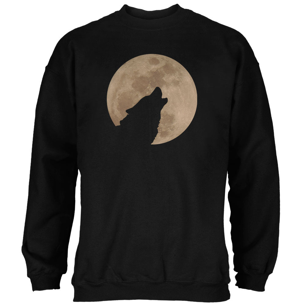 Wolf Howling Moon Silhouette Mens Sweatshirt Men's Sweatshirts Old Glory 2XL Black 