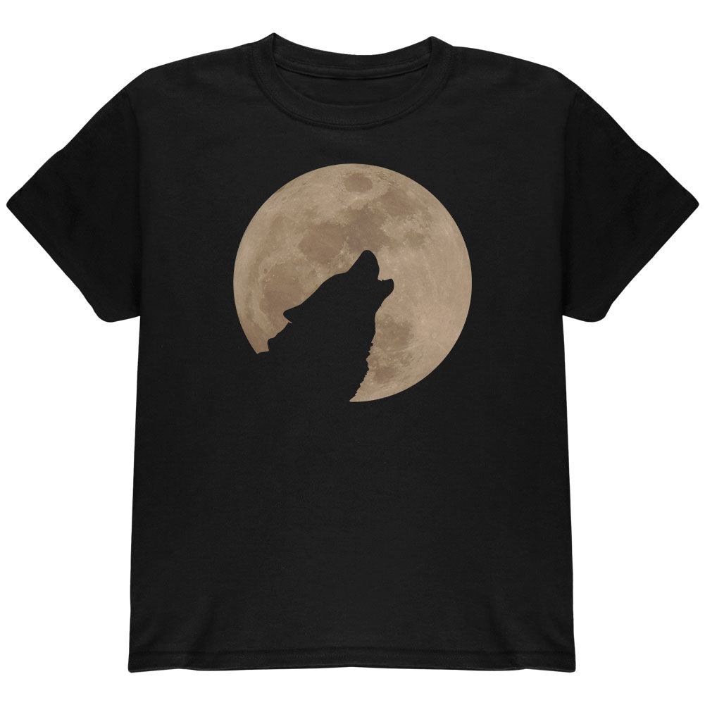 Wolf Howling Moon Silhouette Youth T Shirt Youth T-Shirts Old Glory YLG Black 