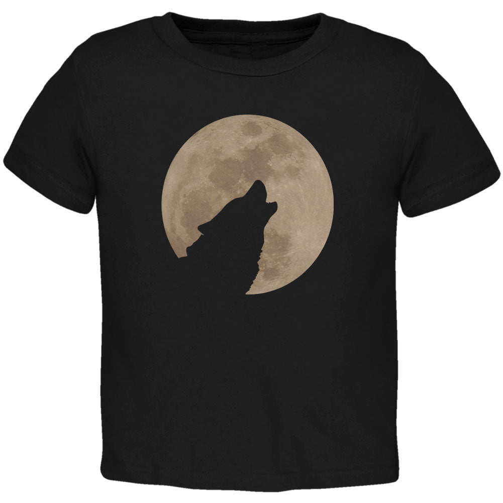 Wolf Howling Moon Silhouette Toddler T Shirt Toddler T-Shirts Old Glory 2T Black 