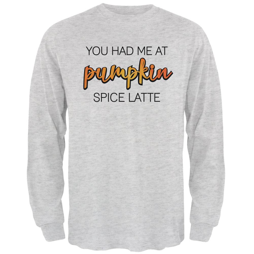 Autumn You Had Me at Pumpkin Spice Latte Mens Long Sleeve T Shirt Men's Long Sleeves Old Glory 2XL Light Heather Grey 