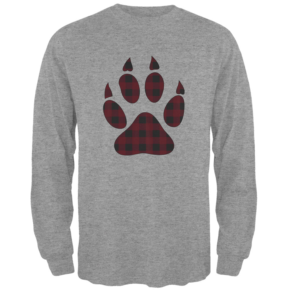 Autumn Buffalo Plaid Bear Claw Paw Mens Long Sleeve T Shirt Men's Long Sleeves global 2XL Heather 