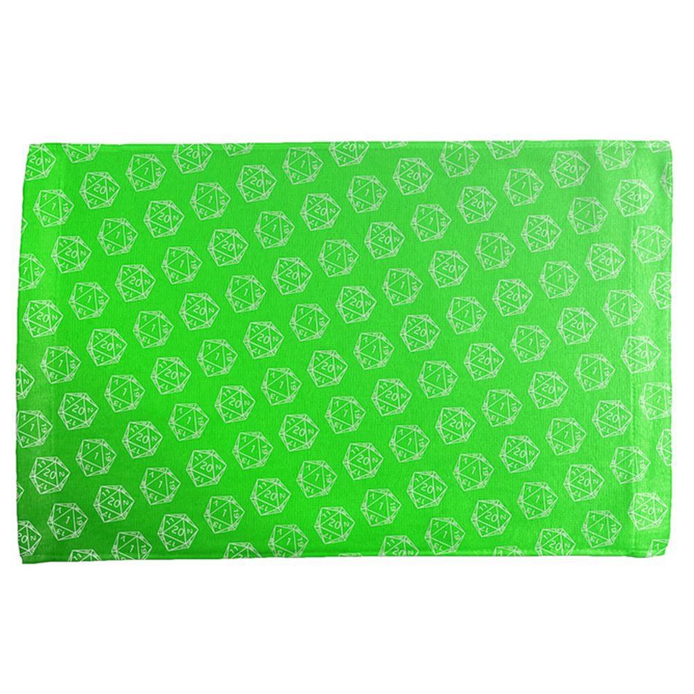 D20 Gamer Critical Hit and Fumble Green Pattern All Over Hand Towel Hand Towel Old Glory OS Multi 