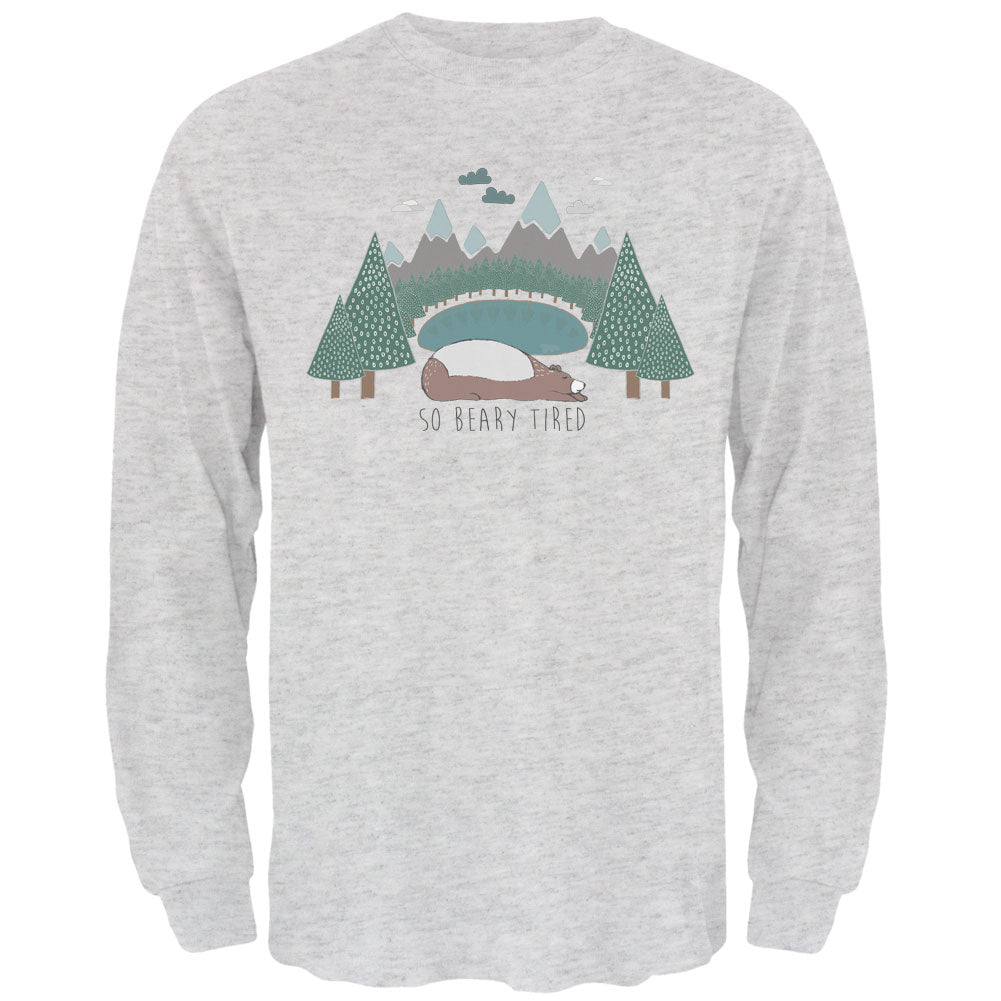 Autumn So Beary Very Tired Bear Pun Mens Long Sleeve T Shirt Men's Long Sleeves global 2XL Light Heather Grey 